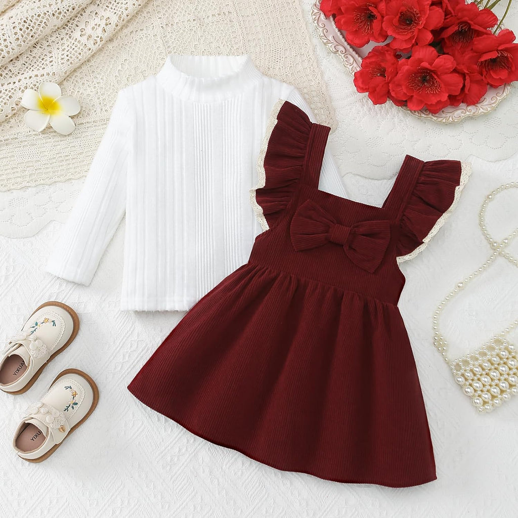 Toddler Baby Girl Corduroy Overall Dress Set Long Sleeve Fall Winter Outfit