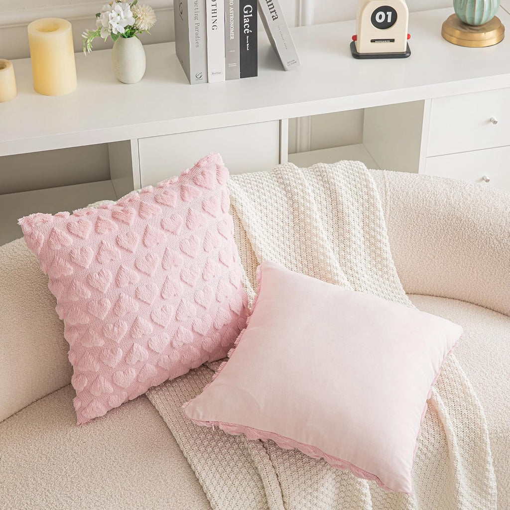 Heart Love Cute Decorative Valentines Throw Pillow Covers 18x18 - Set of 2
