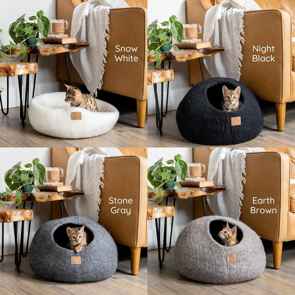 Handcrafted Wool Cat Cave Bed - Perfect Hideaway for Your Feline Friend - Quiet/Warm for Sleeping & Relaxing - Love