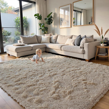 Fluffy Rug Shag Area Rug, Beige 8x10 Area Rugs