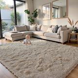 8x10 Fluffy Shag Area Rug, Soft Plush Non-Slip Carpet for Bedroom Kids Room Beige