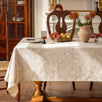 Rectangular Beige Tablecloth 60x108 Inch, Cotton Polyester Thick Washable Fabric Table Cloth, Jacquard Modern