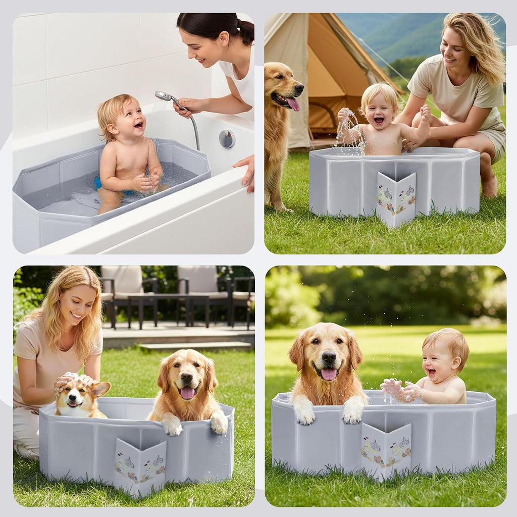 Bathtub for Newborn to Toddlers 1, Foldable Infants Babies Bath Tub with Non-Slip Base and Drain Plug, Portable