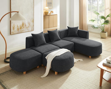 109.84" Modular Sectional Sofa with Pillows, 5-Seater, Dark Gray