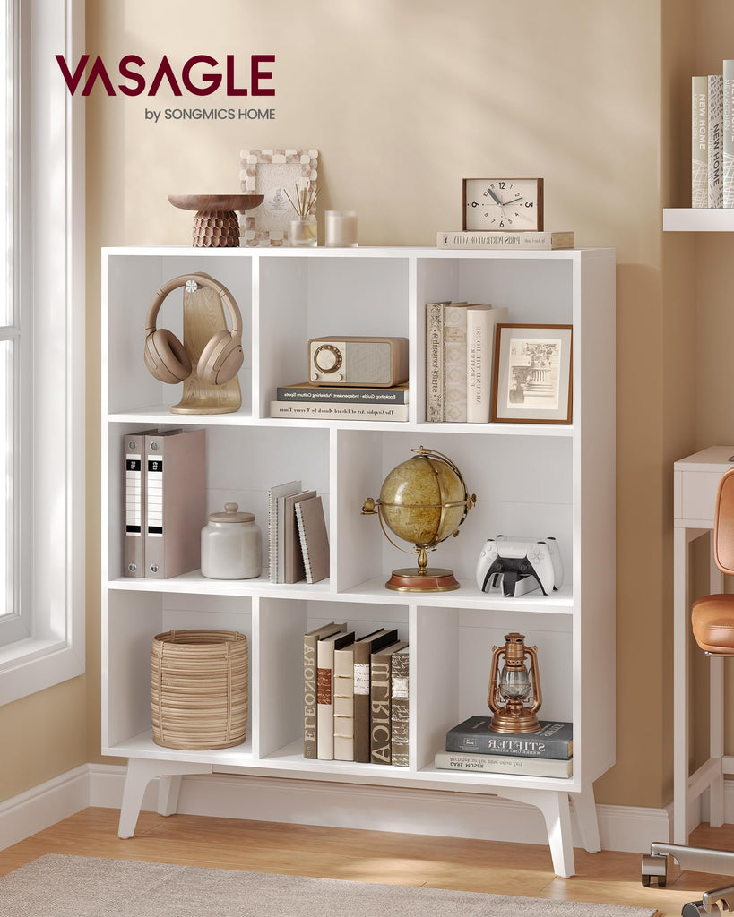 Mid-Century Modern 8-Cube Bookshelf, 35.4 x 9.4 x 42.3 Inch