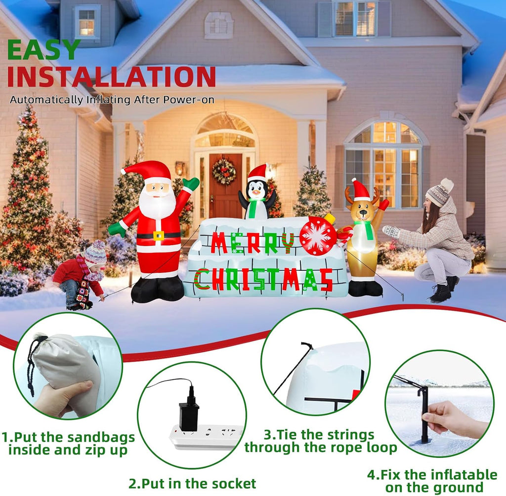 10FT Christmas Inflatable Outdoor Decoration, Merry Christmas Inflatable Banner Blow Up Yard Decorations Inflatable