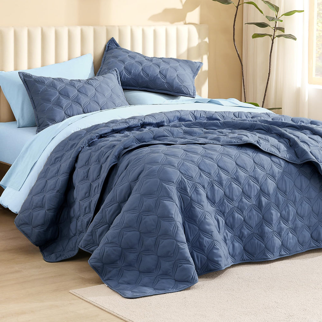 Quilt Bedding Set, 3 Pieces Ocean Blue Bedspreads Set