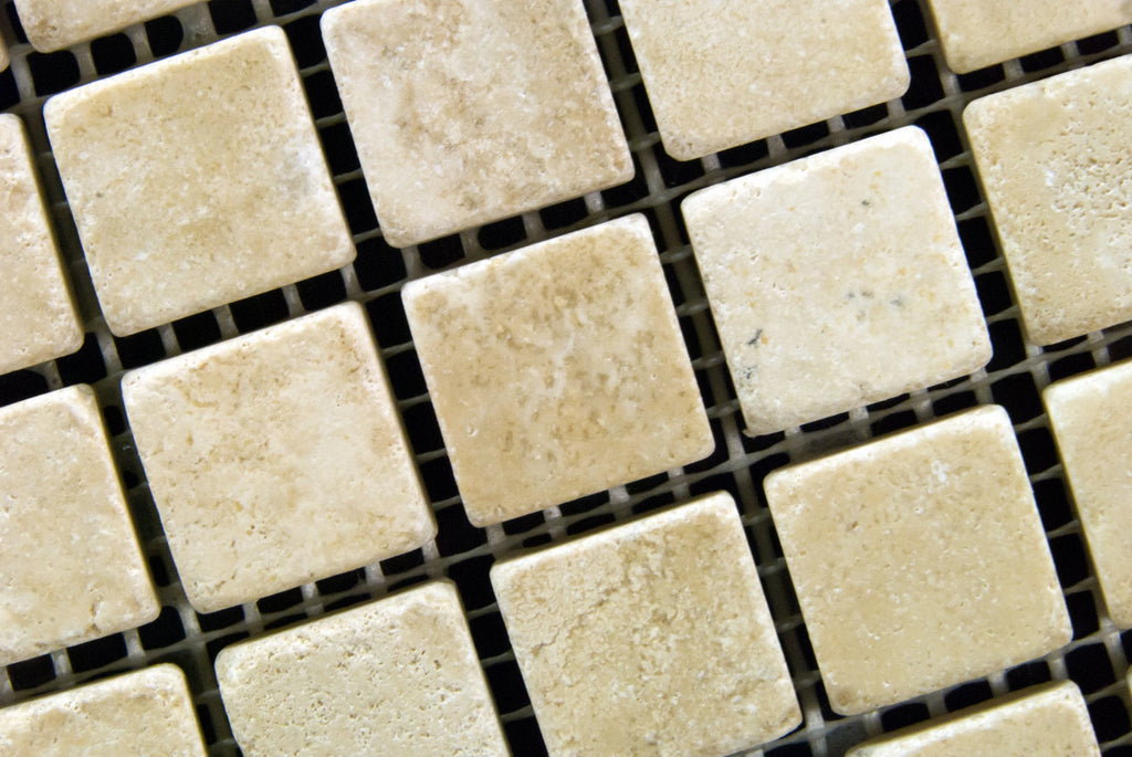 Durango Cream 1 X 1 Tumbled Travertine Mosaic Tile - Box of 5 sq. ft.