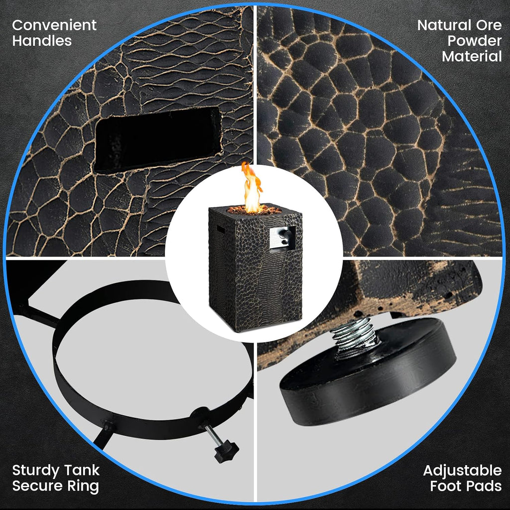 16 Inch Patio Propane Fire Pit, Patiojoy Electronic Ignition Square Gas Fireplaces with Protective Cover