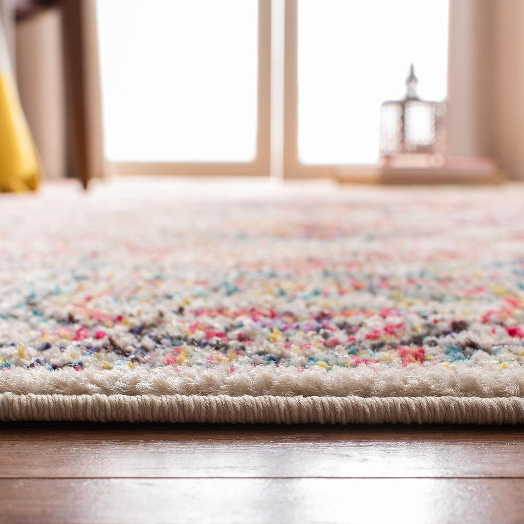 Madison Collection Area Rug, Ivory & Red, Boho Chic Medallion Distressed Design, Non-Shedding & Easy