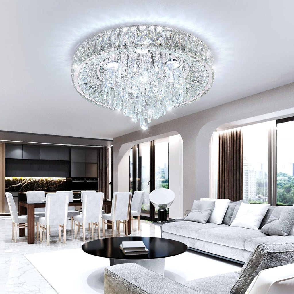 Modern Crystal Chandeliers for Dining Room LED Light Fixture Close to Ceiling Chandelier Flush Mount Ceiling Light