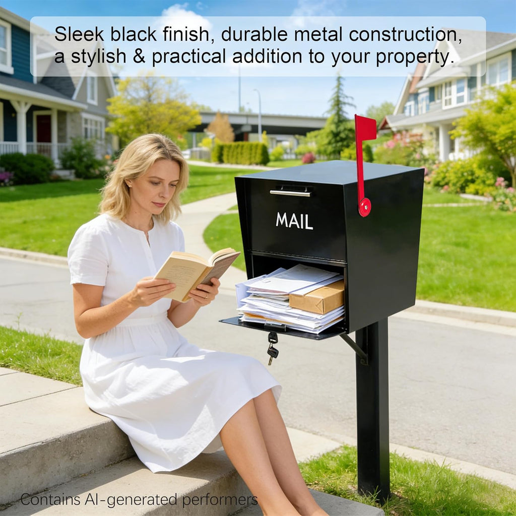 XL Post-Mount Mailbox, Weather Resistant, Large Outdoor Mailboxes, Galvanized Steel Heavy Duty Mailbox