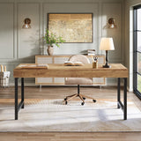 55" Industrial Executive Desk, Rustic Simple Computer Laptop Desk with Strong Metal Legs