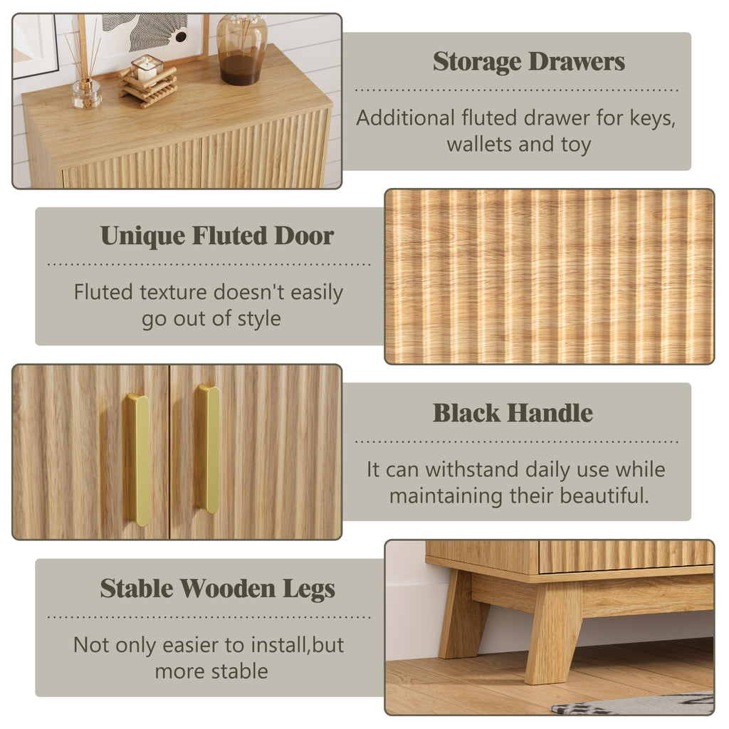 4 Tier Fluted Shoe Cabinet Storage, Oak