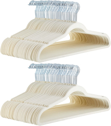 Basics Slim Velvet Non-Slip Space Saving Suit Clothes Hangers for Closet Organization, Ivory/Beige, 100-Pack