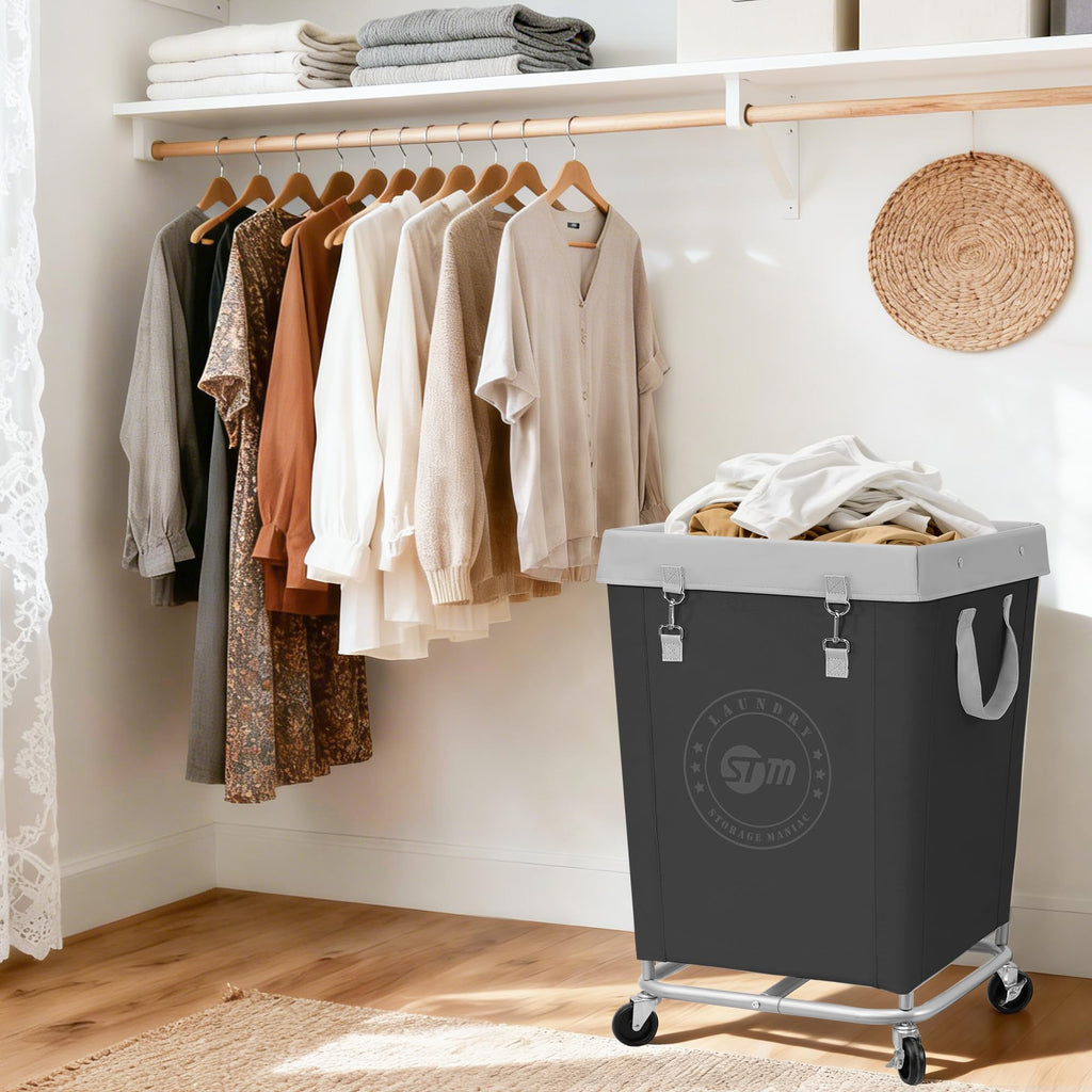 Commercial Laundry Hamper with Heavy Duty Steel Frame, 160 L Industrial Laundry Basket Cart with Wheels , Laundry