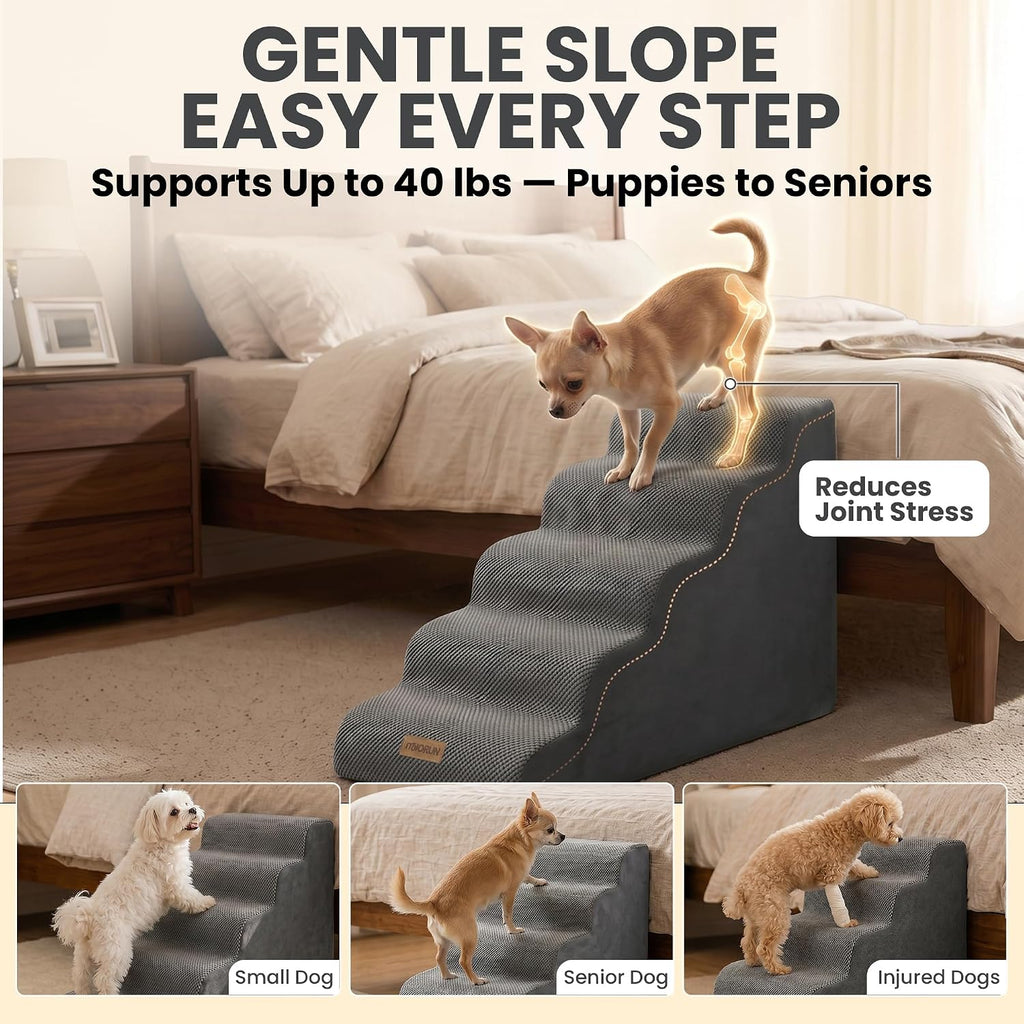 Dog Stairs for High Beds, 24.5" Foam Pet Ramp Step for Small Dogs