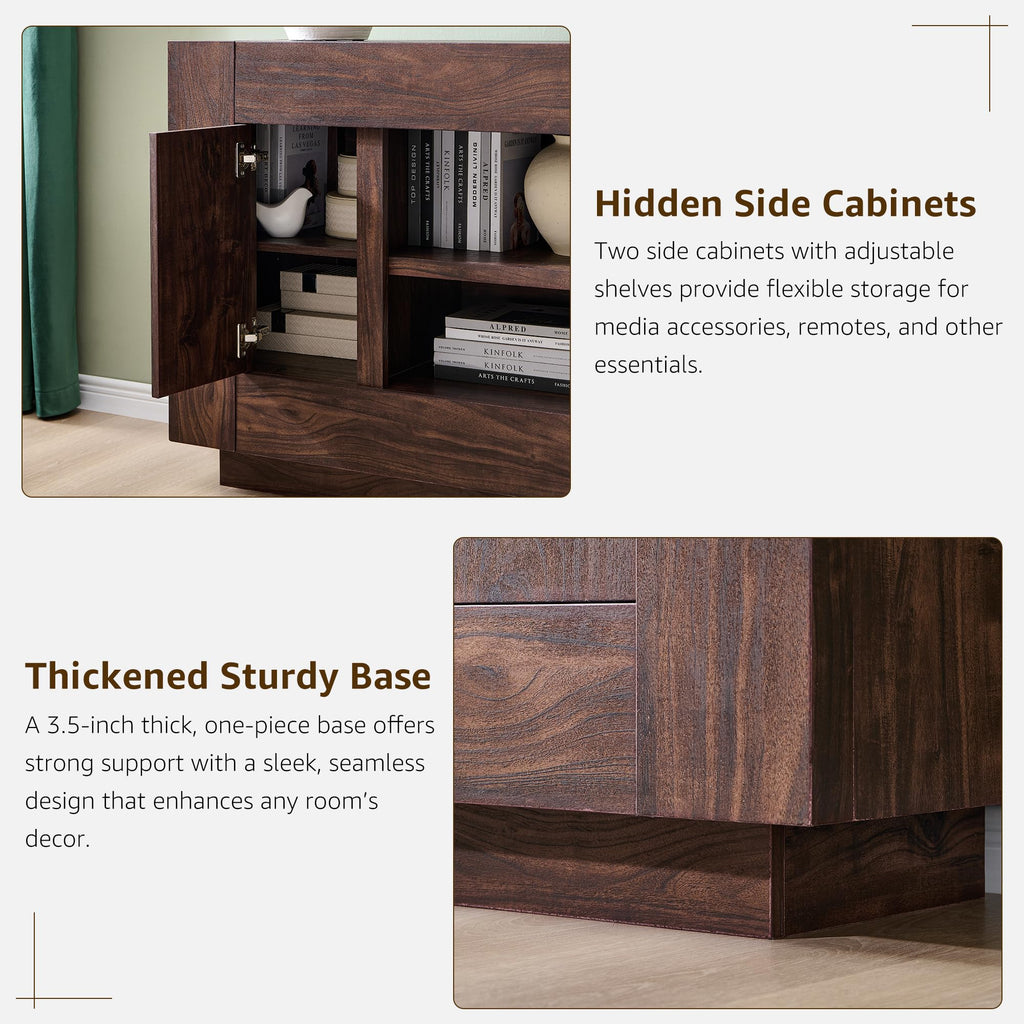 Modern 70" TV Stand for 80" TV, Thick Block Media Console, Dark Walnut
