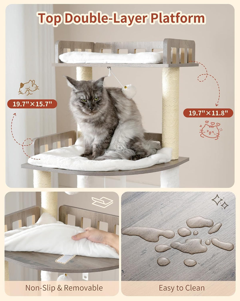 Cat Tree, 70.5" Wood Tall Cat Tower for Large Indoor Cats