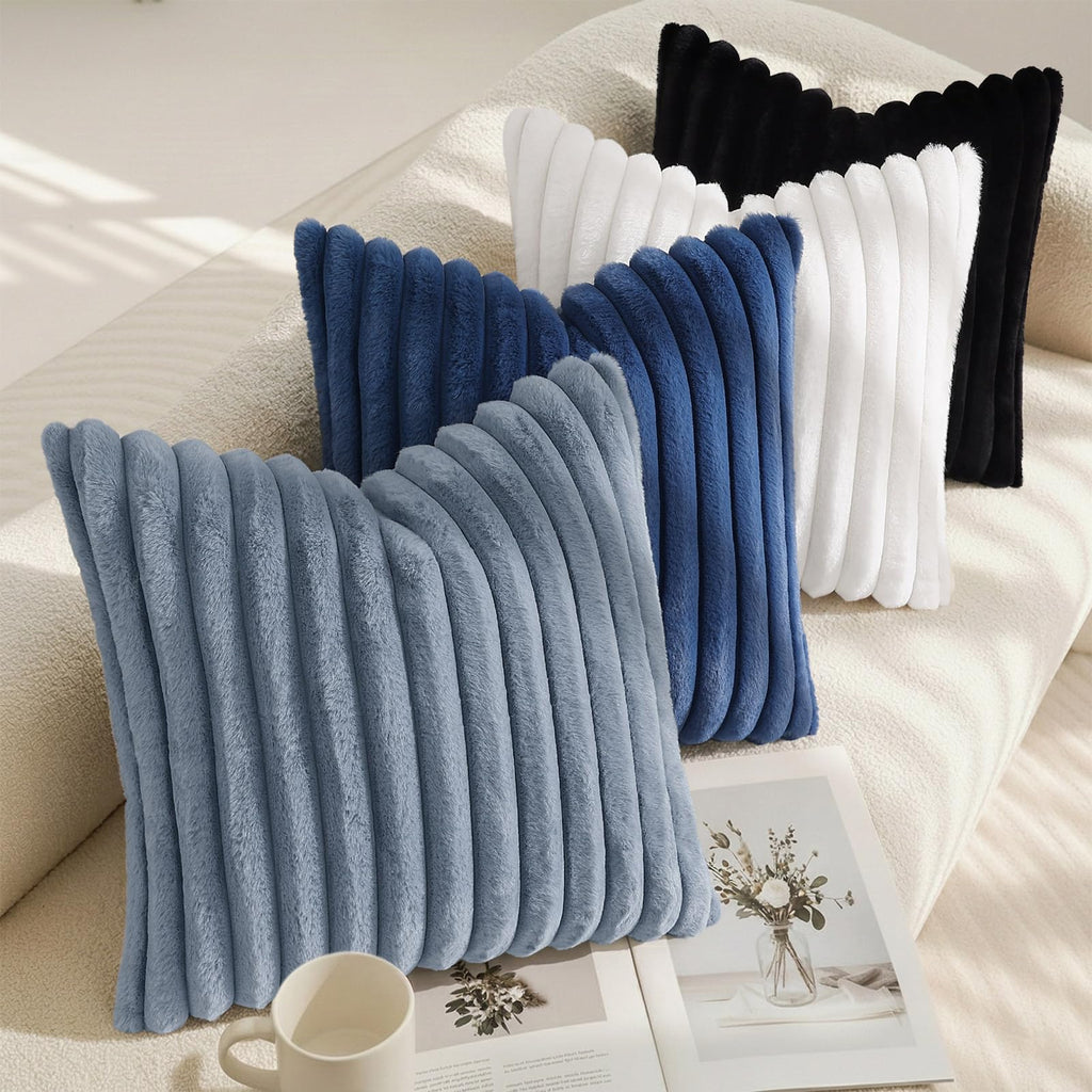 Fall Faux Fur Throw Pillow Covers 18x18 Set of 2 Grey Blue
