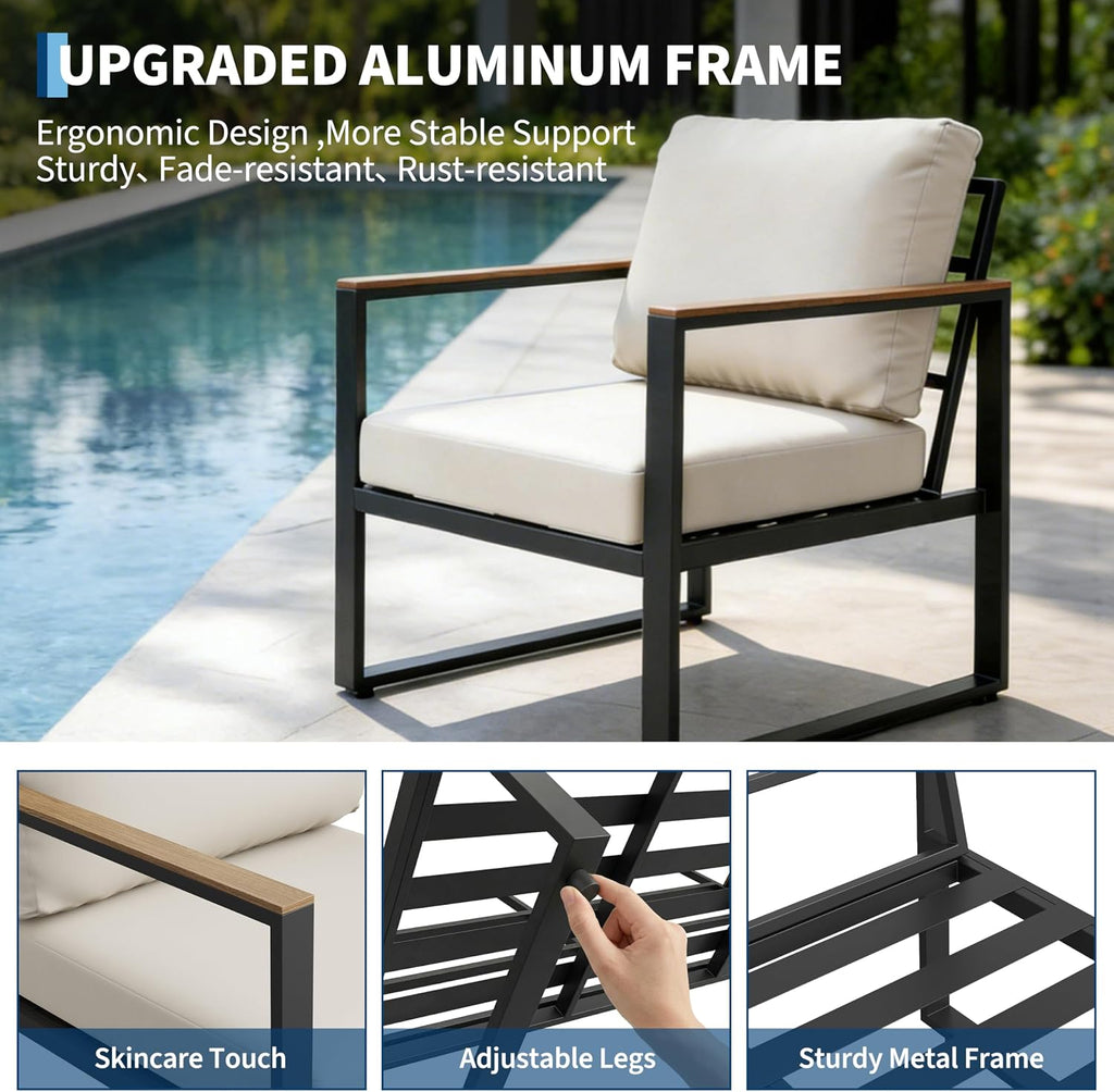 4-Piece Aluminum Patio Furniture Set with Coffee Table, Outdoor Sectional Conversation Set with Washable