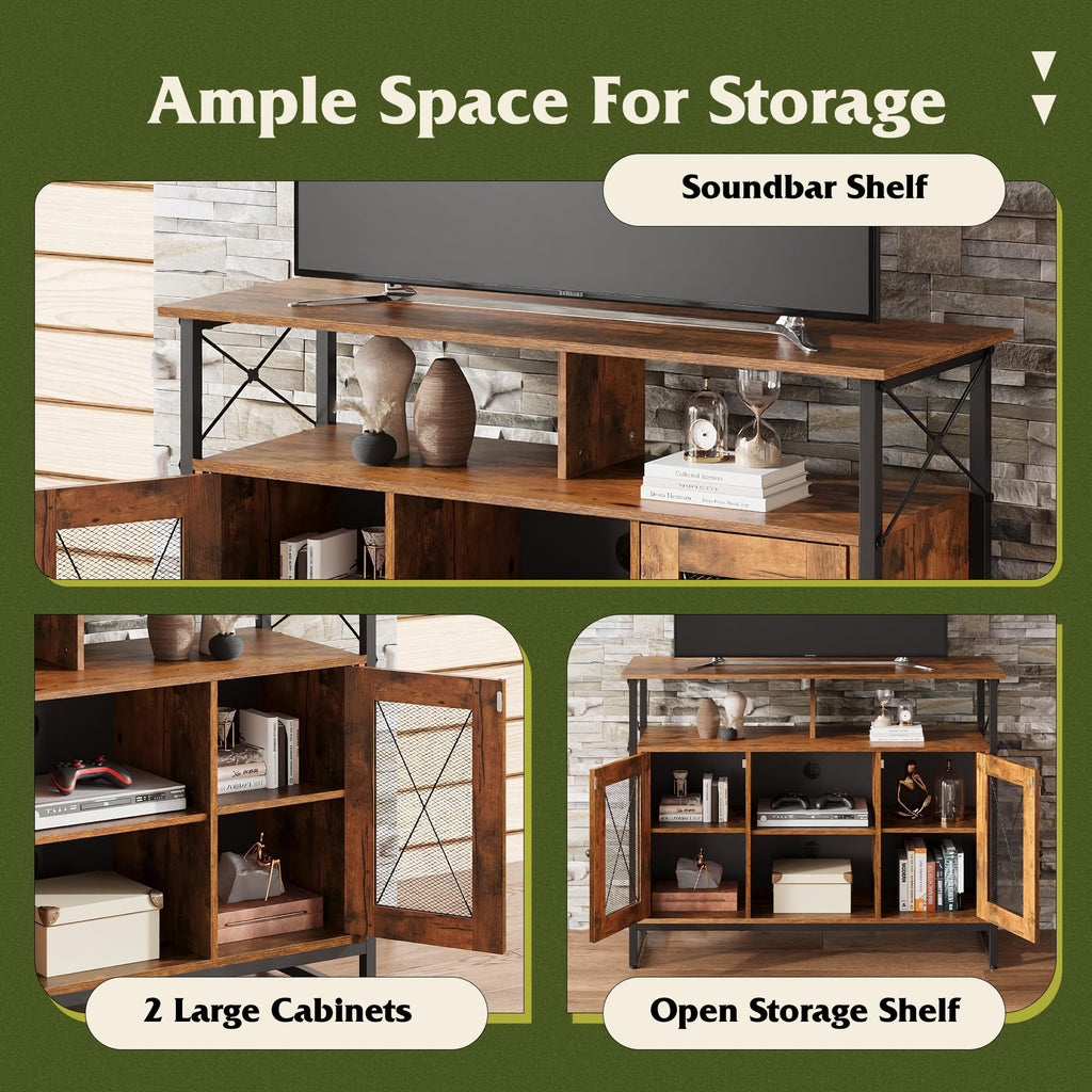 TV Stand for 43 Inch TV, Small Entertainment Center with Storage Cabinet & Adjustable Shelves, Farmhouse Industrial