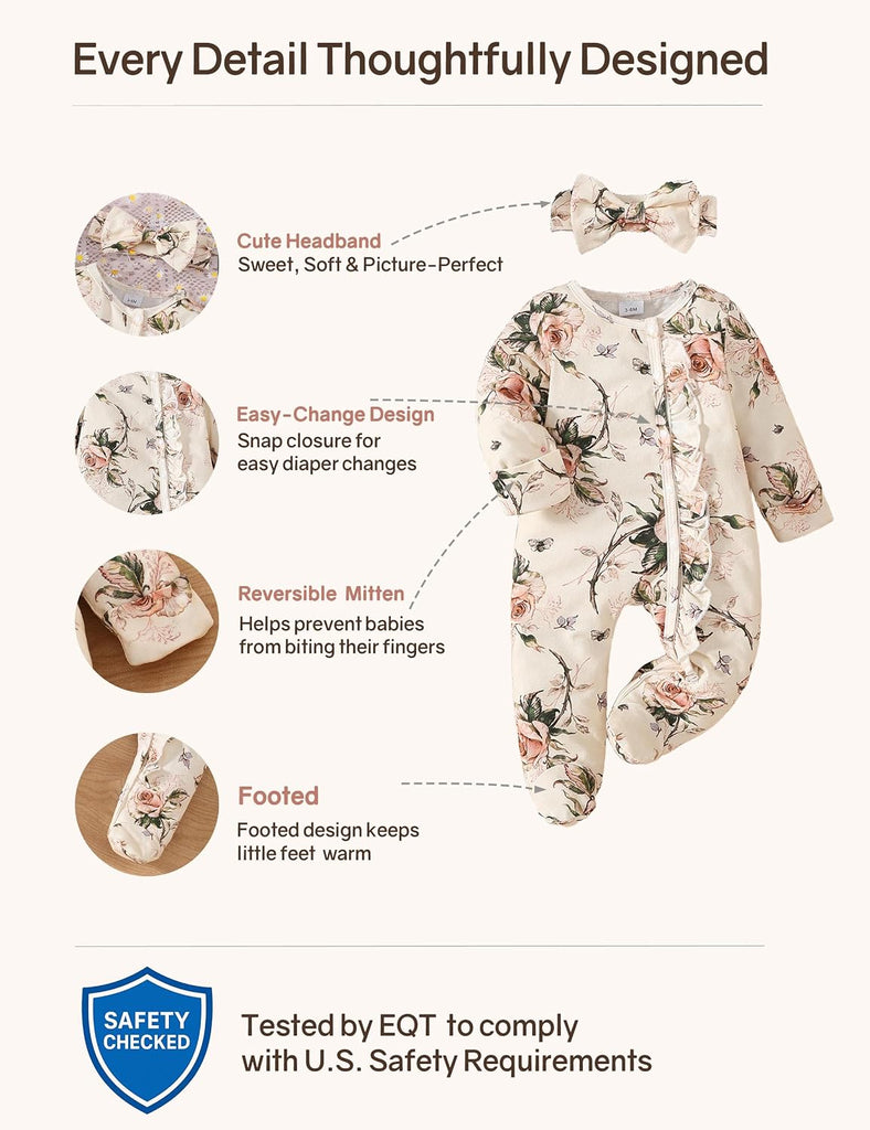 Newborn Baby Girl Clothes Ruffle Jumpsuit Romper Infant Coming Home Outfit for Baby Girl