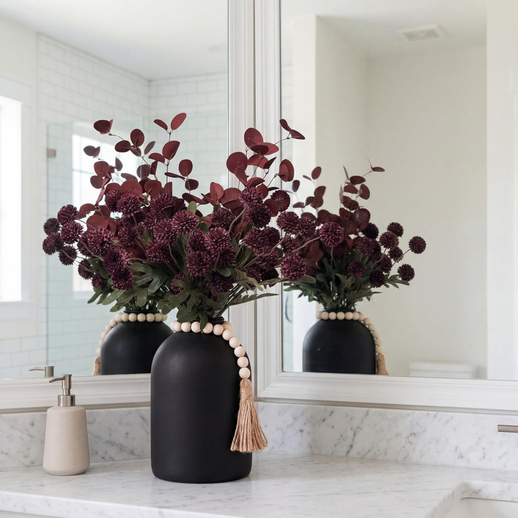 20''H Fake Flowers in Large Vase for Centerpiece Table Decorations with 10Pcs Fake Mums Flowers Eucalyptus Stems Faux