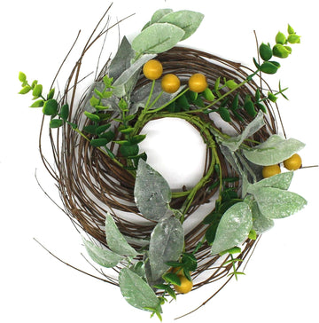 Rustic Country Artificial Lambs Ear/Boxwood and Twig Wreath, Year Round Full Green Wreath or Outdoor Display, 9-Inch