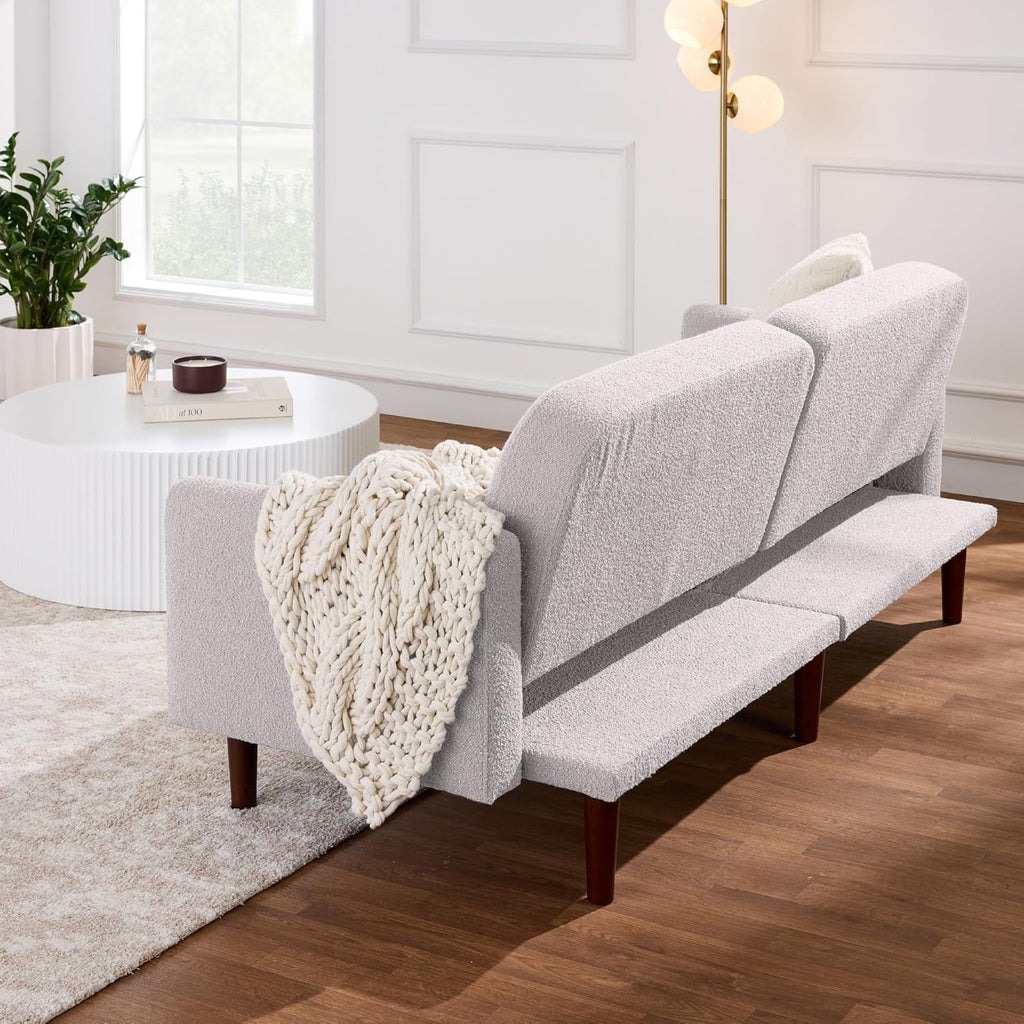 Best Choice Products 77" Mid Century Modern Boucle Loveseat Sofa, Couch, Convertible Sofa Sleeper Bed w/Real Wood