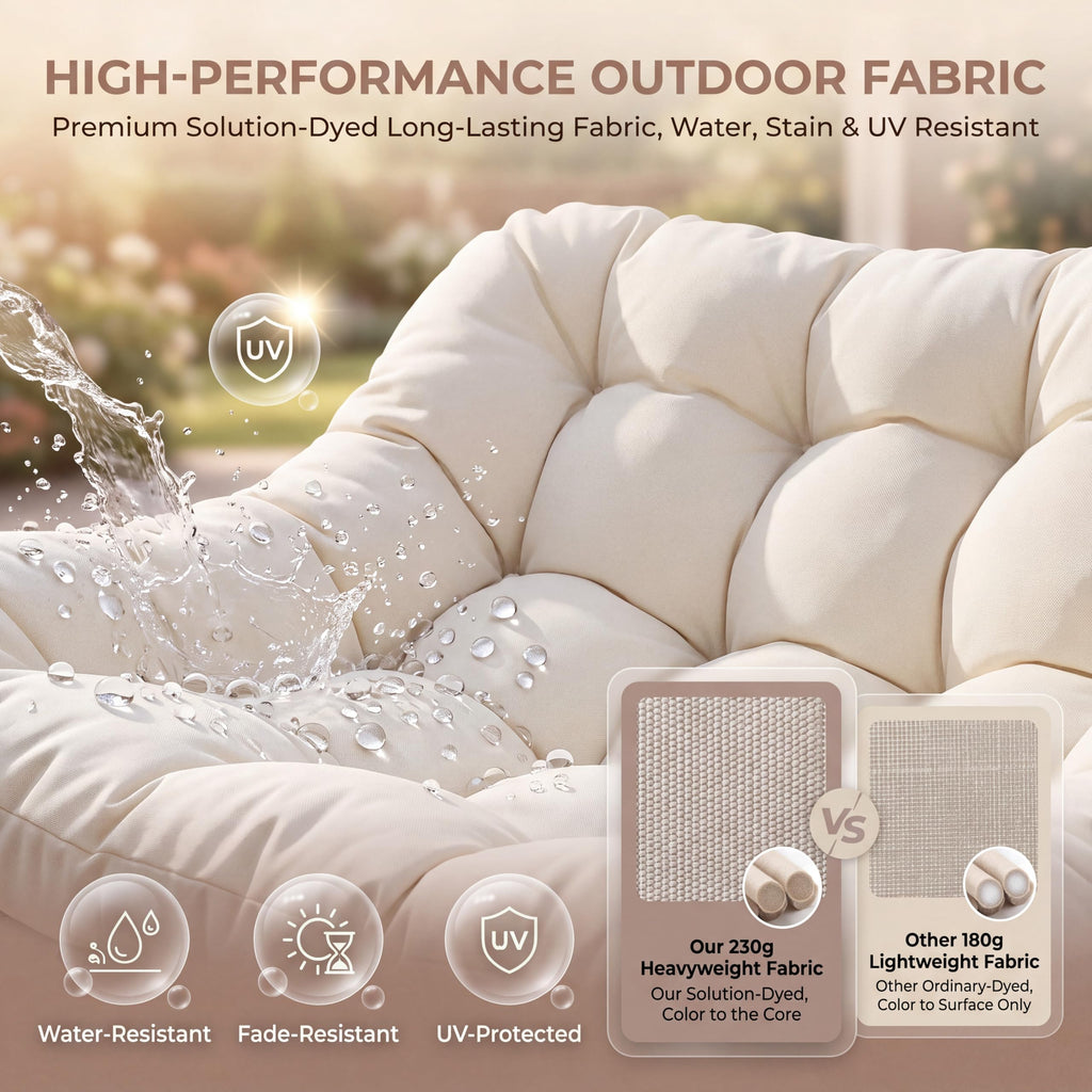 Oversized Double Rocking Papasan Chair with Thick Cushion, 2 Person Big Wicker Outdoor Comfy Recliner, Extra Large
