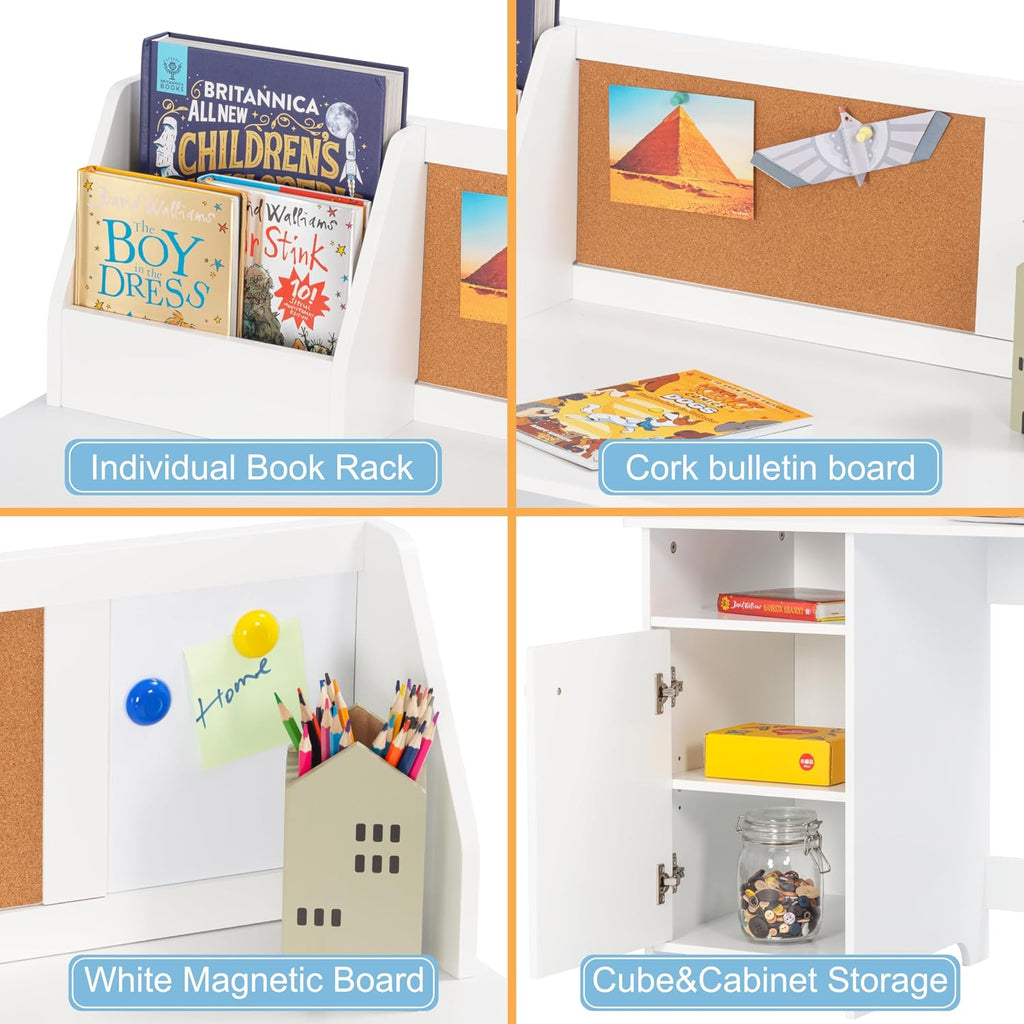 Wooden Kids Desk and Chair Set with Hutch and Storage for Ages 3-8