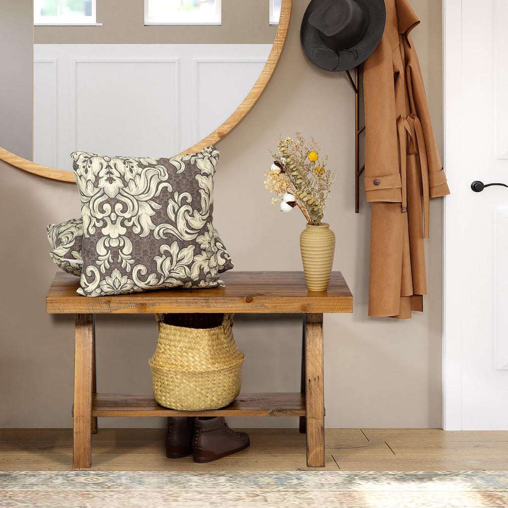 30" Farmhouse Solid Wood Bench, Rustic Indoor Storage Bench
