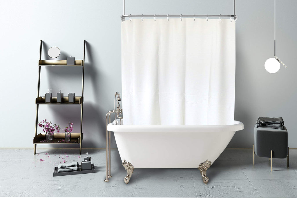 ExtraWide 108x70" White Shower Curtain Liner for Clawfoot Tub, S/Steel Hook