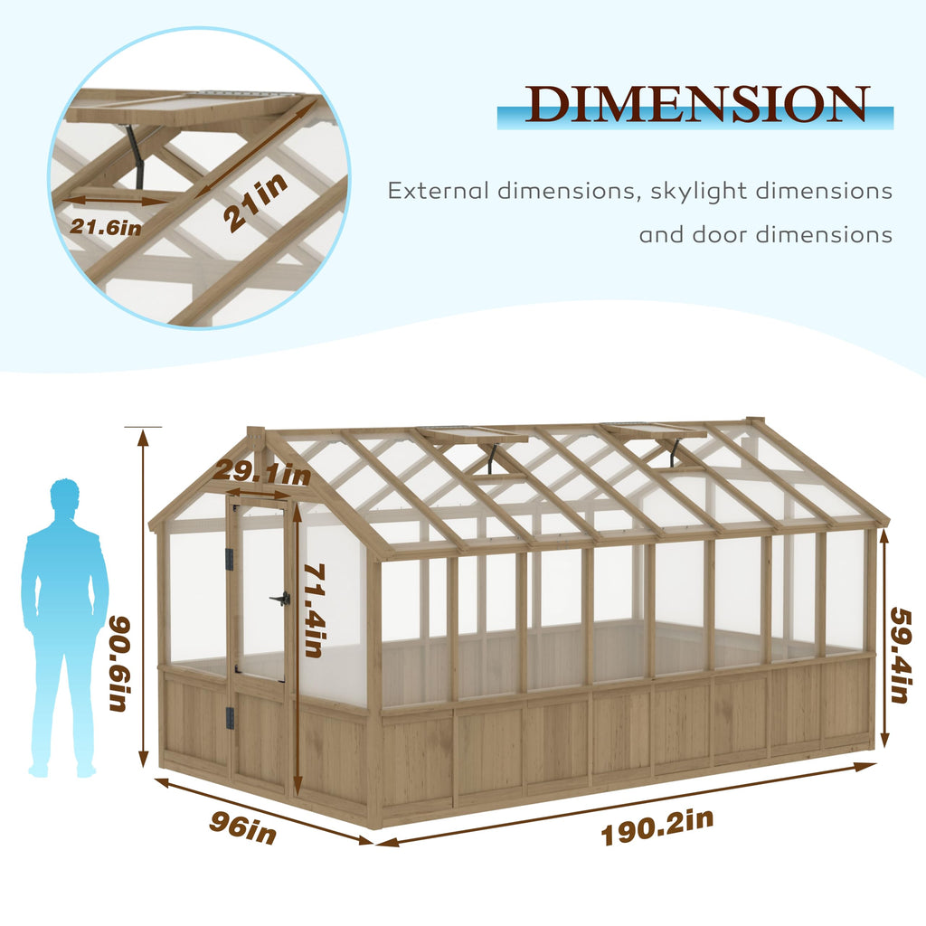8 x 16 FT Wooden Greenhouse for Outdoor, Heavy Duty Greenhouse Kit with Vent Window and Lockable Door, Walk-in Green
