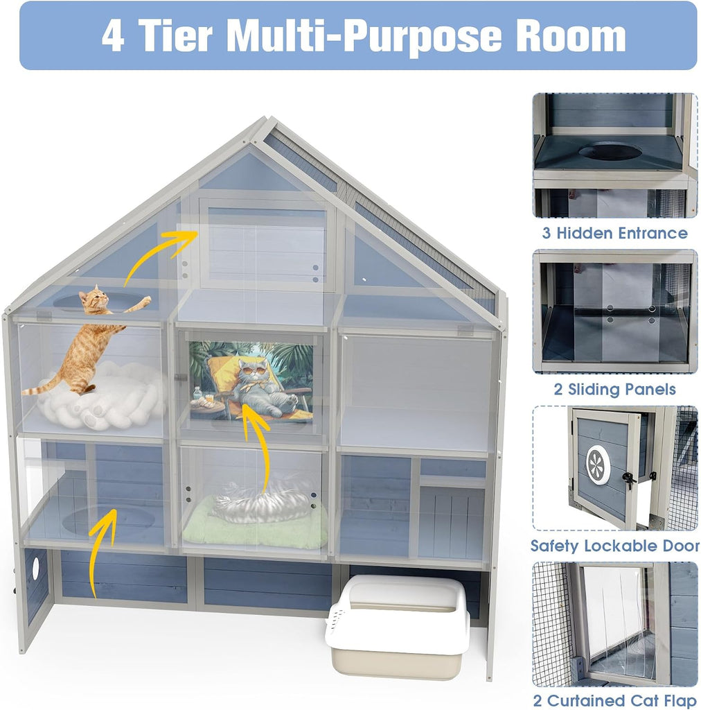 Catio Outdoor Cat Enclosure 70" H Walk-in Cat Patio Large Cat House