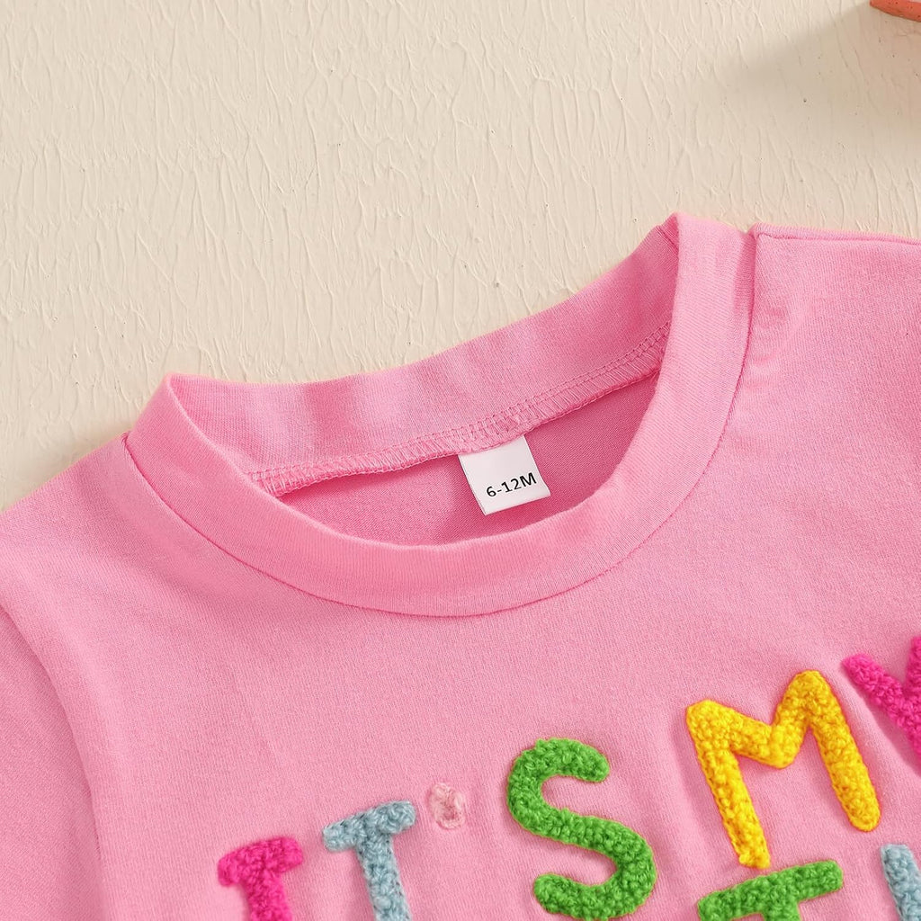 Toddler Baby Girl Birthday Shirt It's My Birthday Short Sleeve Embroidery B-Day T-Shirt Tops Tee Party Outfits