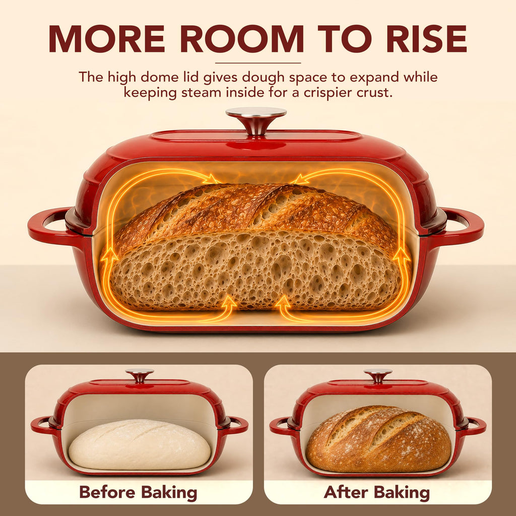 Enameled Cast Iron Bread Oven, Oval Sourdough Dutch Oven & Lid