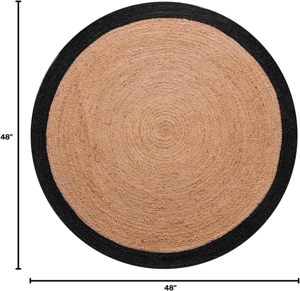 Round Jute Area Rug with Border Braided Natural Fiber Circular Floor Rug Bedroom Entryway Indoor Boho Carpet