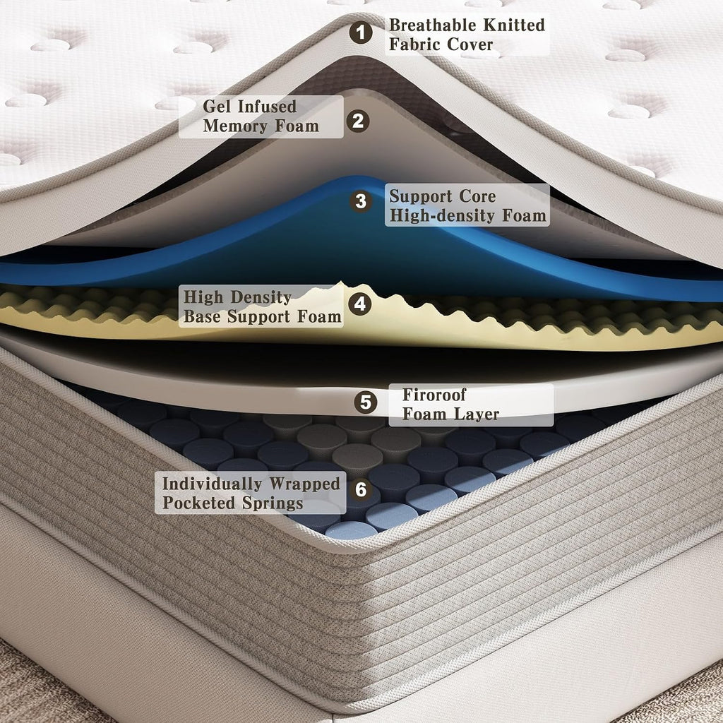 14 Inch Cal King Luxury Hybrid Mattress, Gel Foam & Pocket Spring | Cooling Gel Foam for Pressure Relief & Spine