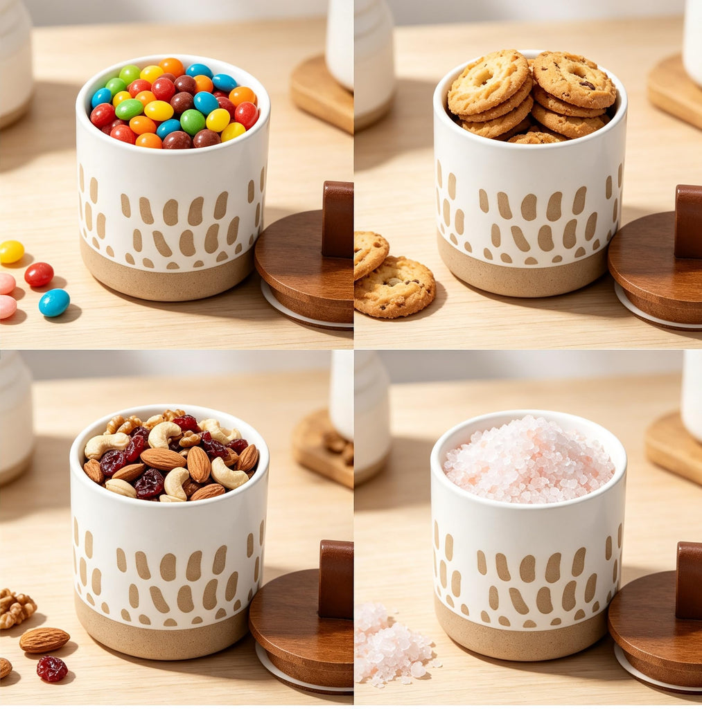 18 FL OZ Ceramic Jar with Airtight Bamboo Lid Boho Coffee Ground Canister
