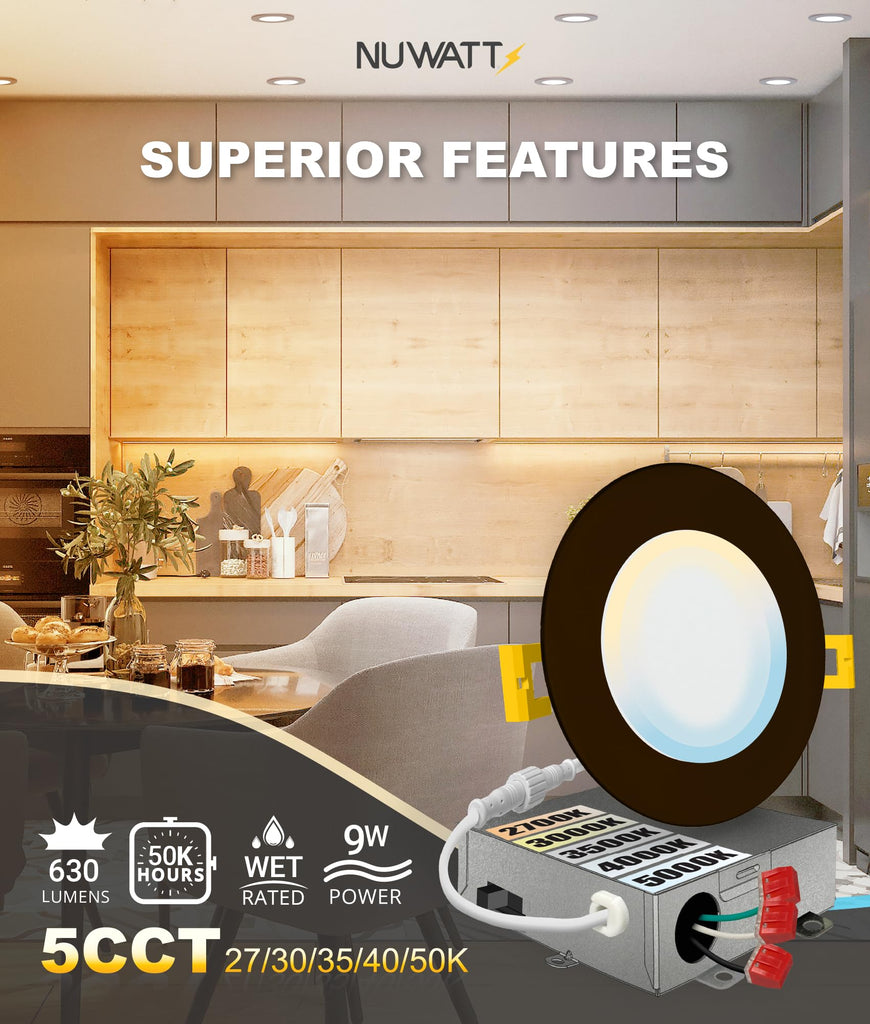 4 Inch LED Bronze Recessed Lighting 5CCT 2700K-5000K, Dimmable, 6 PK