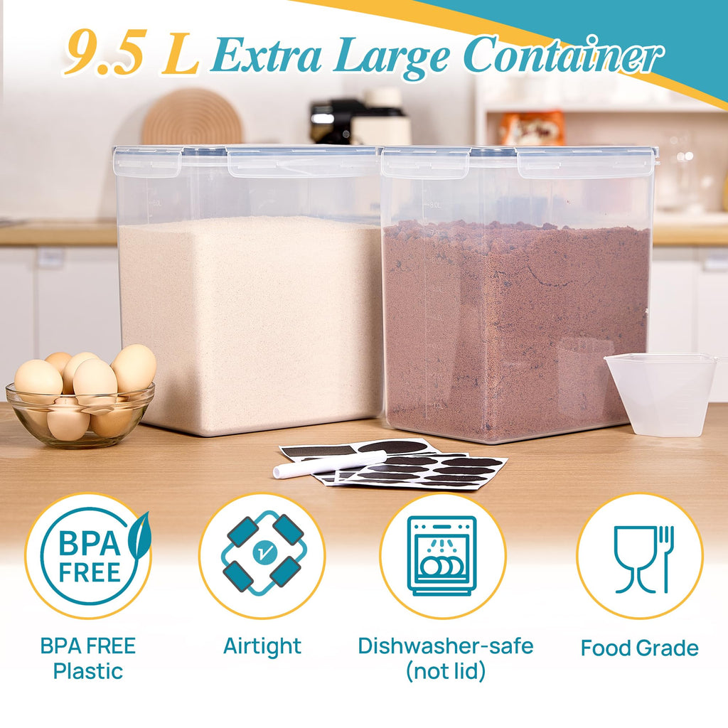 9.5L Flour Sugar Storage Containers, 2 Pack, Each Fits 12.5 lb