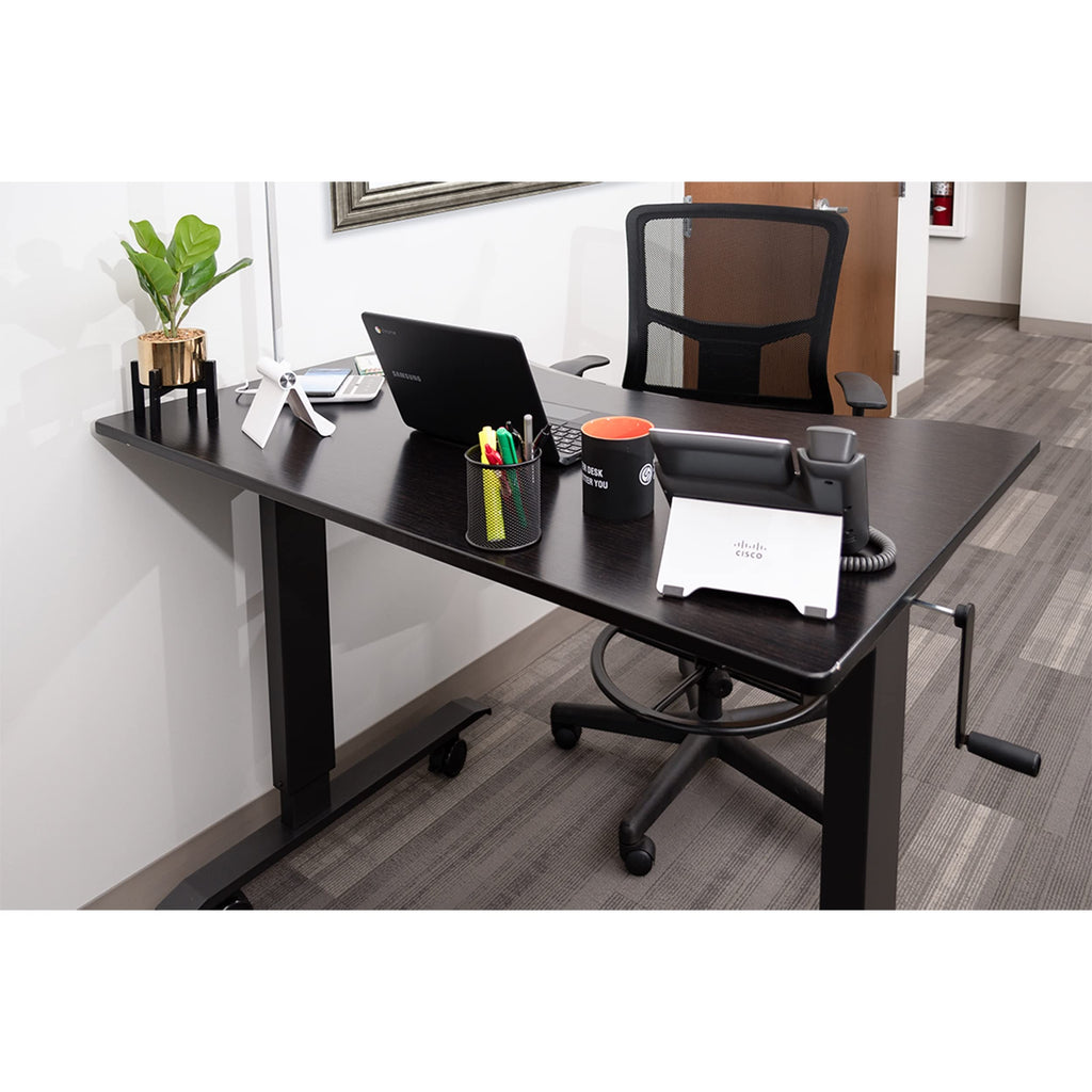 Crank Adjustable Height Rolling Standing Desk (Charcoal Frame/Curved Black Coffee Bamboo Top, 48" Wide)
