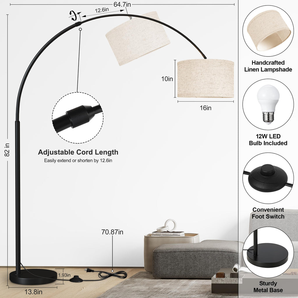82" Tall Arc Floor Lamp, Large Standing Arched Lamp