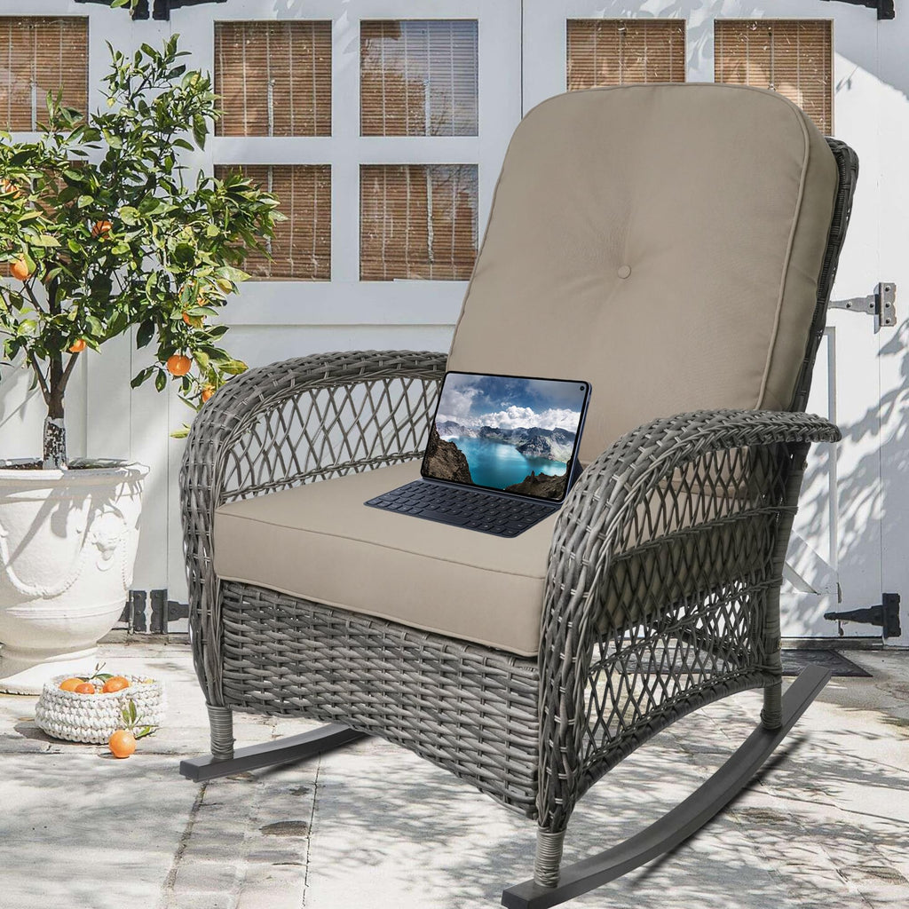 Outdoor Wicker Rocking Chair, All Weather Resin Rattan Wicker Rocking Chairs, for Garden Backyard Lown Porch, 2pc, Brown
