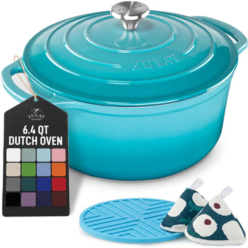 6.4QT Enameled Cast Iron Dutch Oven Pot with Lid, Heavy-Duty Soup Pot for Stews, Braising, Roasting & Sourdough Bread