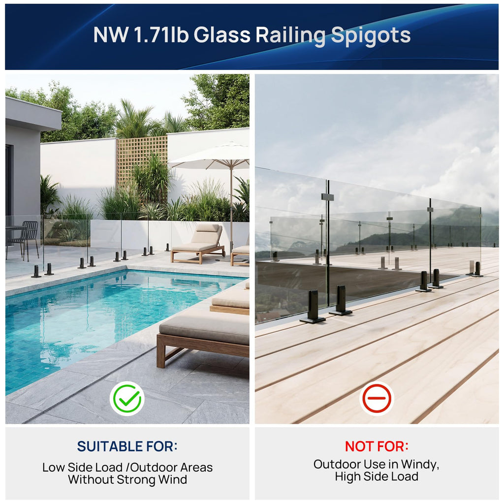 8 Pack Frameless Glass Railing Spigots, 304 Stainless Steel Black