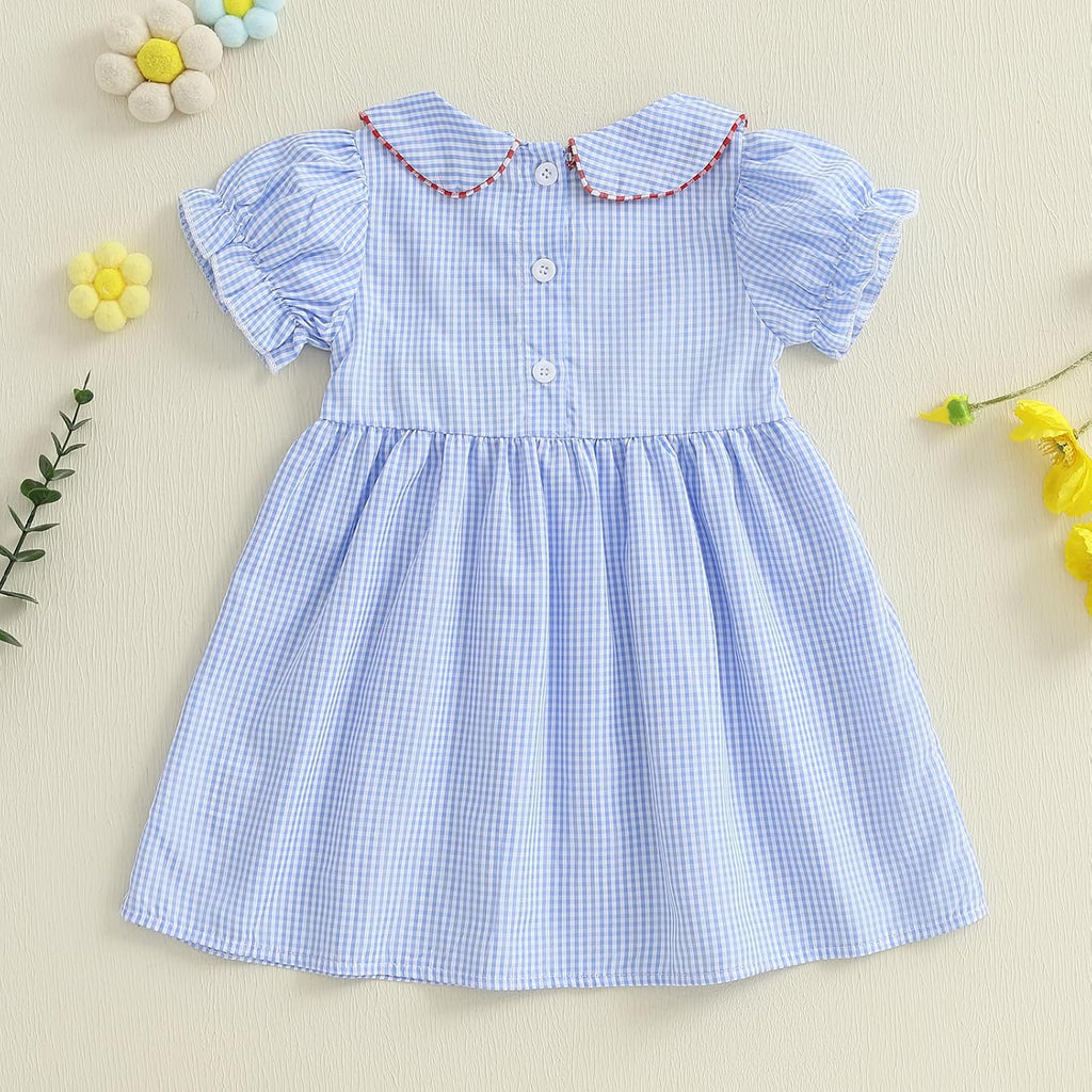 Toddler Baby Girl Back to School Outfit First Day of School ABC Short Sleeve Dress Plaid Collared Princess Dresses