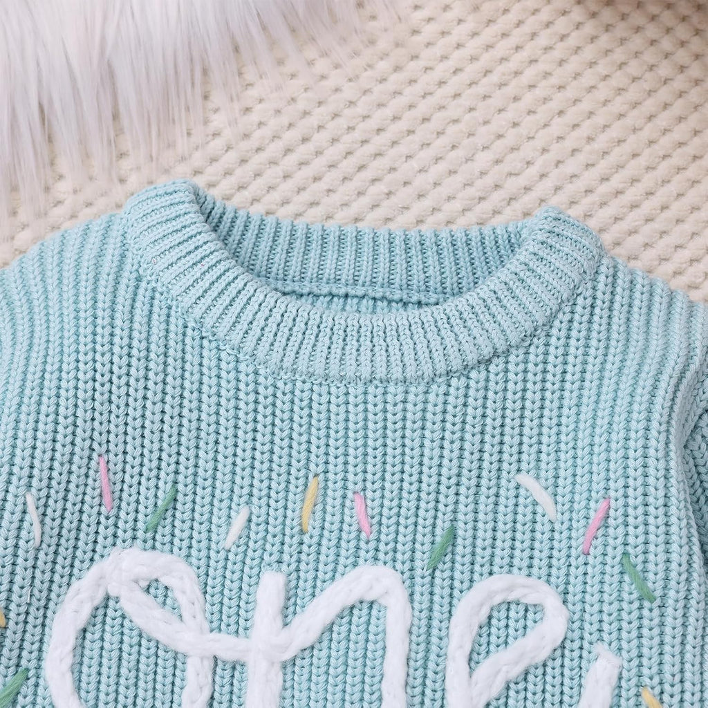 Baby Girls Boys First Birthday Outfit Fall Winter Long Sleeve Embroidery One Sweater Pullover Photoshoot Clothes